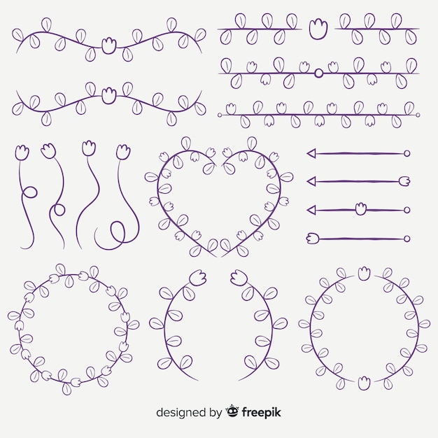 Vetor grátis mão desenhada coleção de enfeite de casamento