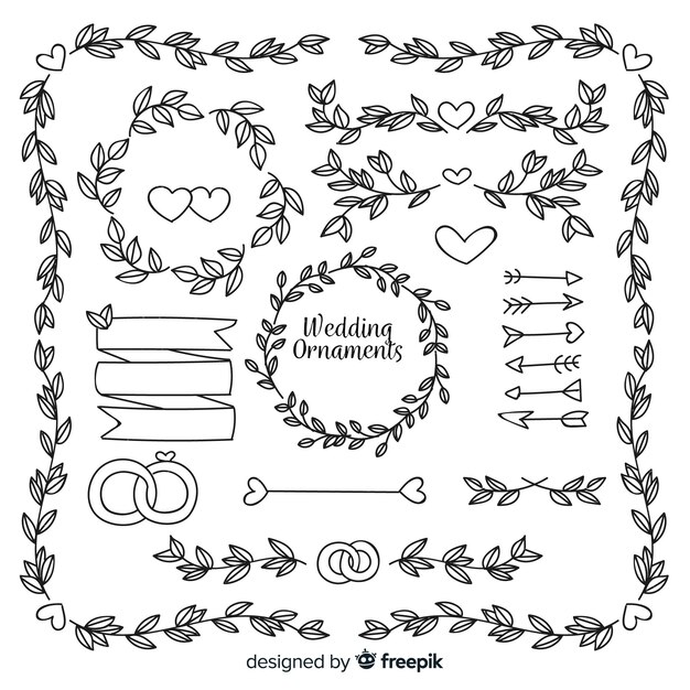 Mão desenhada coleção de enfeite de casamento