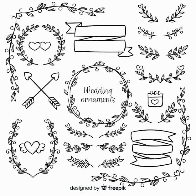 Desenho à Mão Livre Conjunto De Enfeites De Casamento PNG