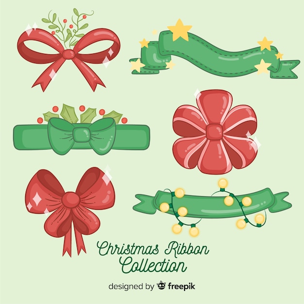 Vetor grátis mão desenhada coleção de fita de natal de vermelho e verde