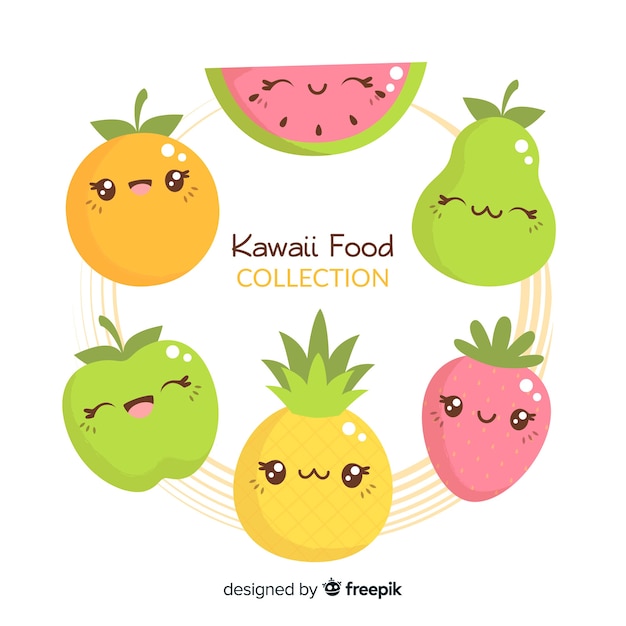 Vetor grátis mão desenhada coleção de frutas kawaii