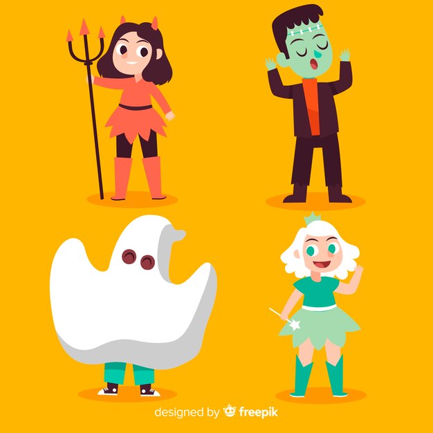 Mão desenhada coleção de garoto engraçado halloween
