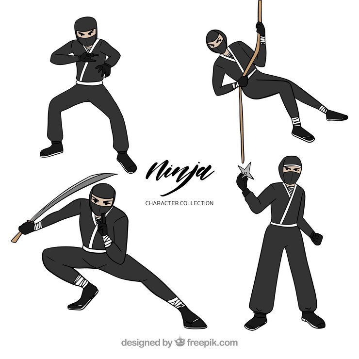 Vetor grátis mão desenhada coleção de guerreiro ninja