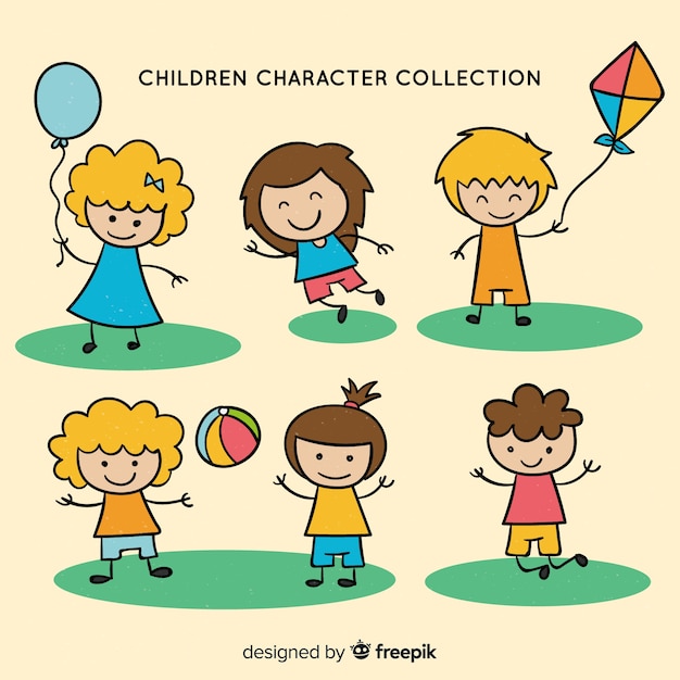 Mão desenhada coleção de personagens de crianças fofos