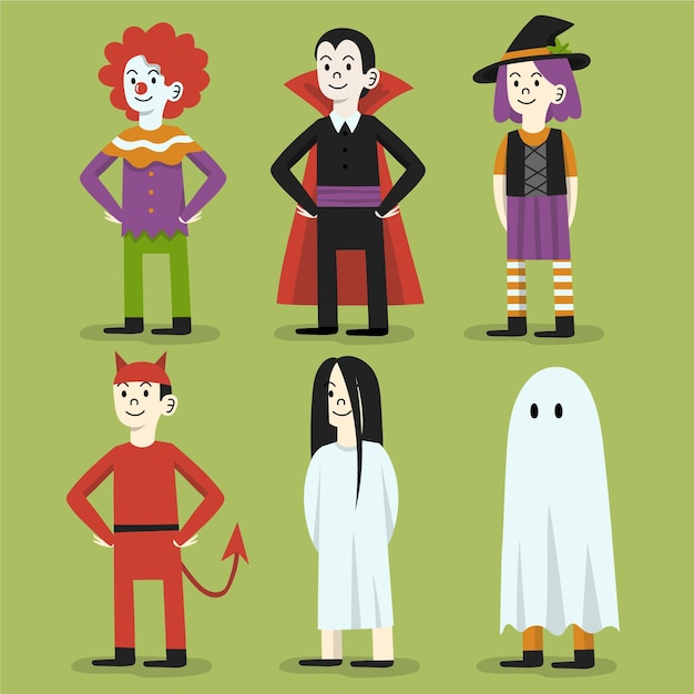 Vetor grátis mão desenhada coleção de personagens de halloween