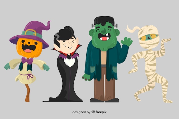 Vetor grátis mão desenhada coleção de personagens de halloween