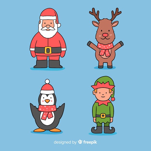 Mão desenhada coleção de personagens de Natal