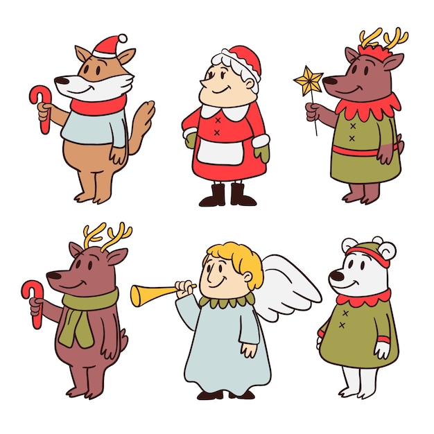 Mão desenhada coleção de personagens de natal