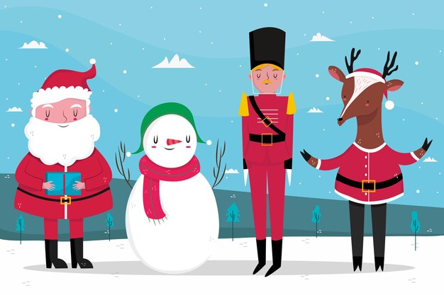 Mão desenhada coleção de personagens de Natal