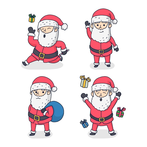 Vetor grátis mão desenhada coleção de personagens de papai noel