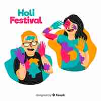 Vetor grátis mão desenhada coleção de pessoas festival holi