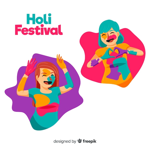 Mão desenhada coleção de pessoas festival holi