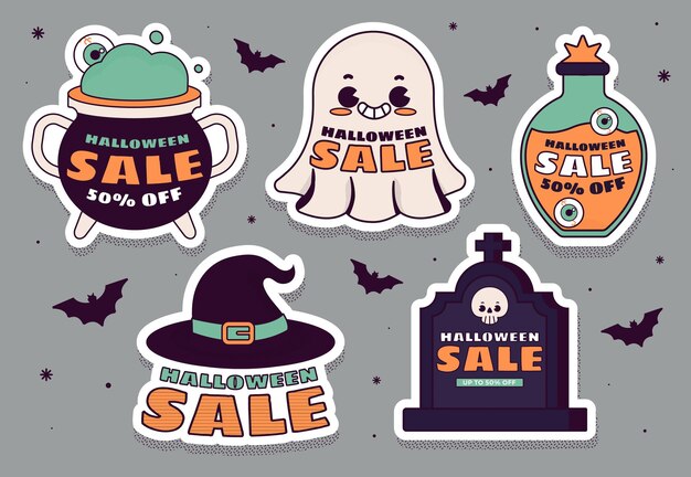 Mão desenhada coleção de rótulos de liquidação de halloween