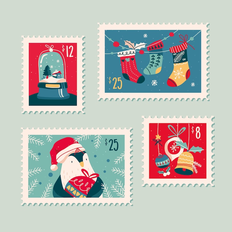 Vetor grátis mão desenhada coleção de selos de natal