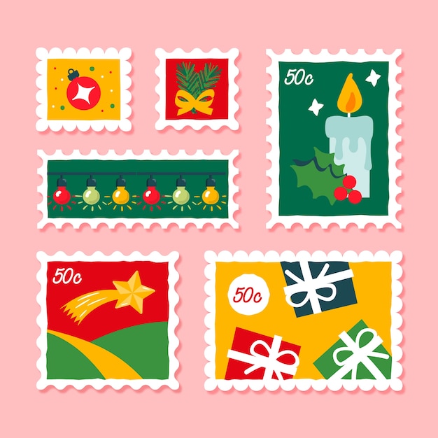 Mão desenhada coleção de selos de natal