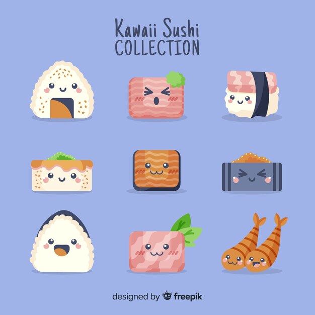 Vetor grátis mão desenhada coleção de sushi encantador