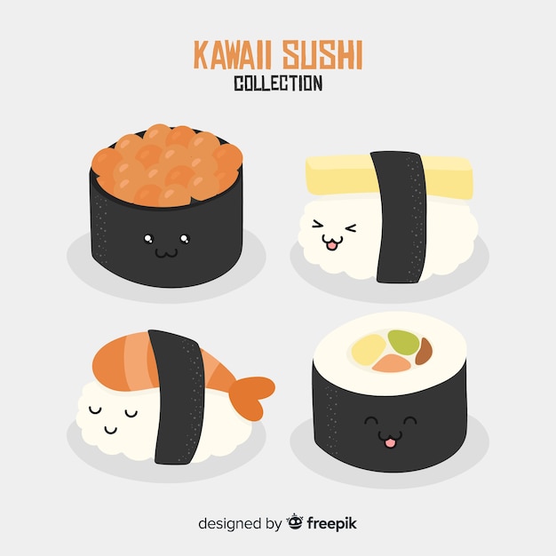 Vetor grátis mão desenhada coleção de sushi kawaii