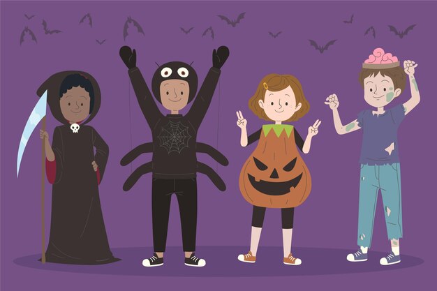 Mão desenhada coleção plana de halloween para crianças