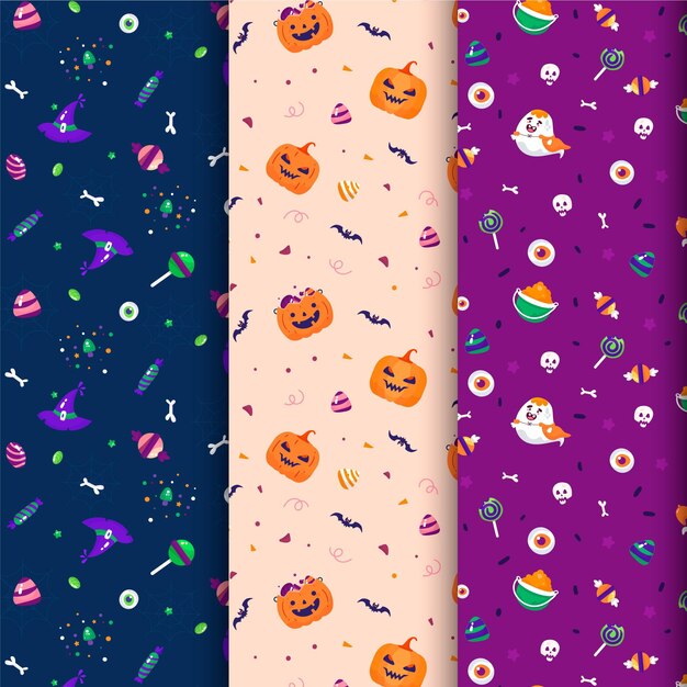 Mão desenhada coleção plana de padrões de halloween