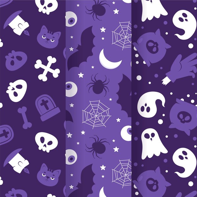 Mão desenhada coleção plana de padrões de halloween