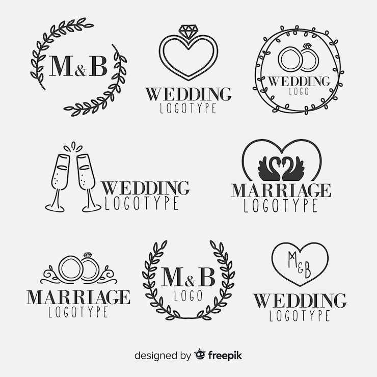 Vetor grátis mão desenhada collectio de logotipo de casamento