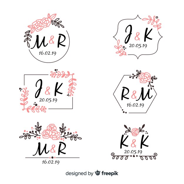 Mão desenhada collectio de logotipo de casamento
