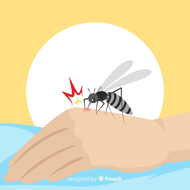 Mão desenhada composição de mosquito mordendo um