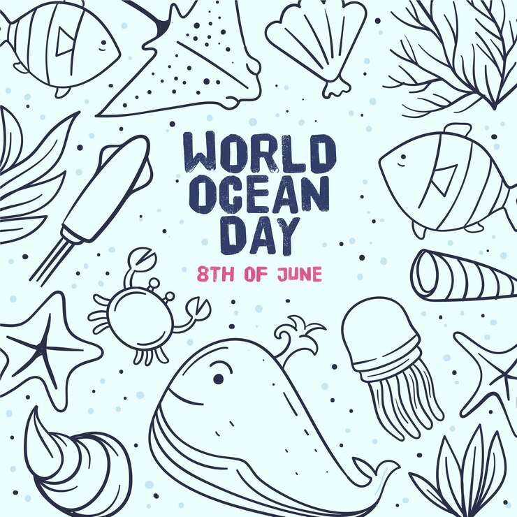 Vetor grátis mão desenhada conceito de dia mundial dos oceanos
