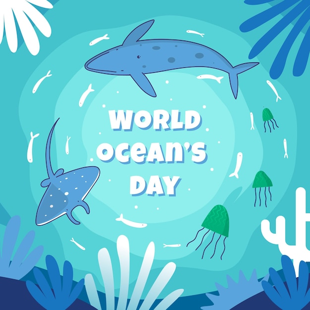 Mão desenhada conceito de dia mundial dos oceanos