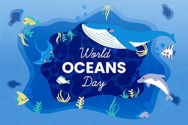 Mão desenhada conceito de dia mundial dos oceanos