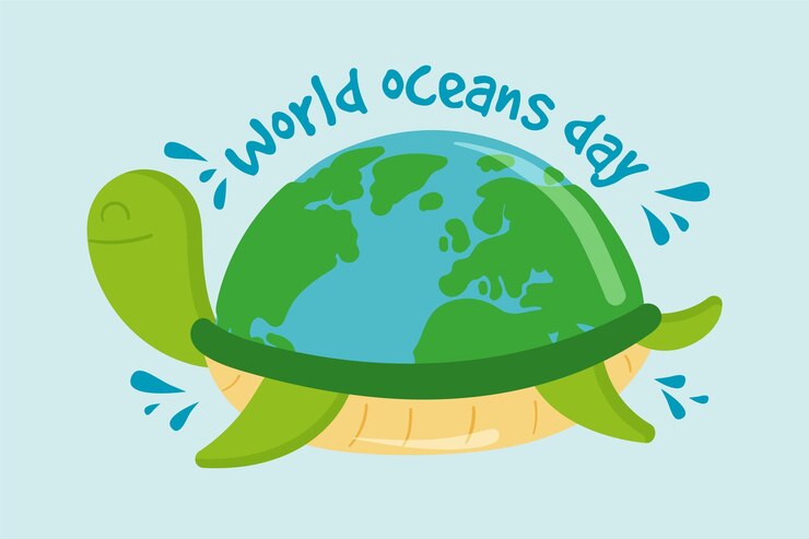 Vetor grátis mão desenhada design dia mundial dos oceanos