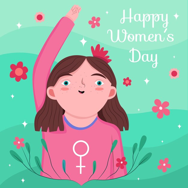 Mão desenhada dia da mulher com sinal feminino