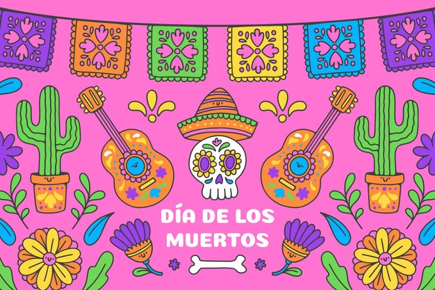 Vetor grátis mão desenhada dia de muertos fundo