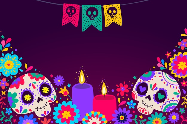 Vetor grátis mão desenhada dia de muertos fundo