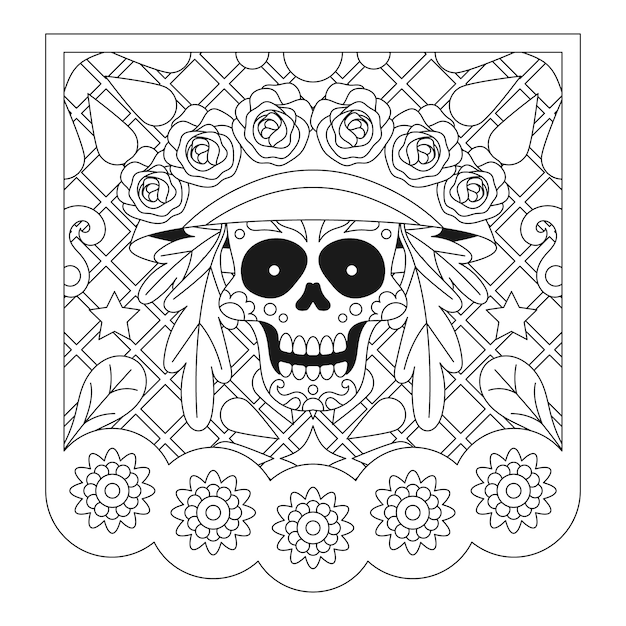 Vetor grátis mão desenhada dia de muertos papel picado ilustração de página para colorir