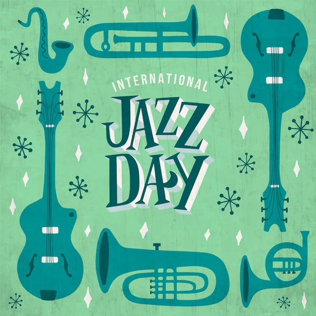 Mão desenhada dia internacional do jazz com instrumentos ilustrados