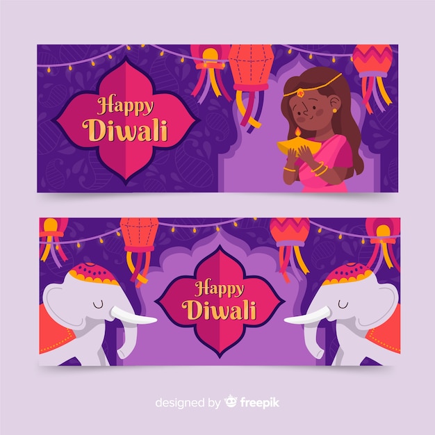 Mão desenhada estilo diwali web banners