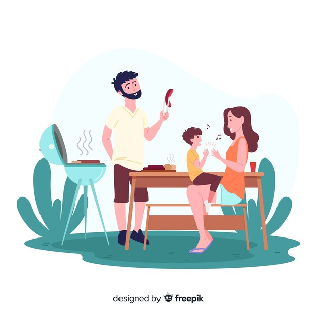Mão desenhada família fazendo a coleção de atividades ao ar livre
