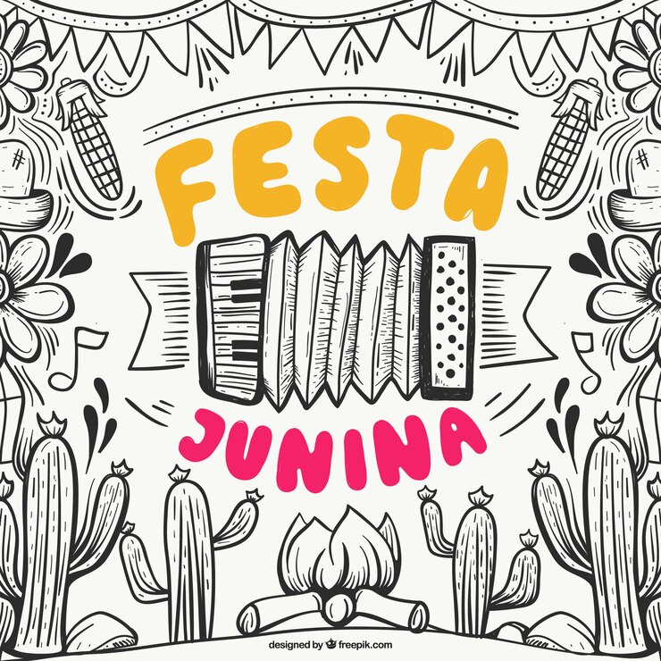 Vetor grátis mão desenhada festa junina fundo com elementos
