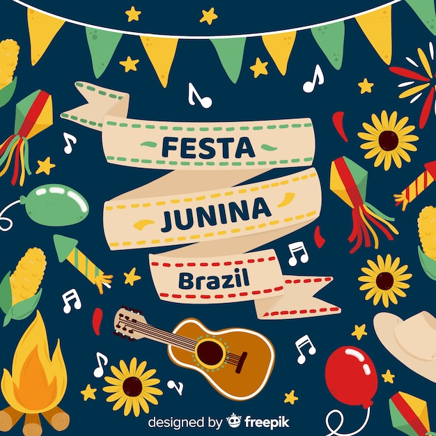 Vetor grátis mão desenhada festa junina fundo