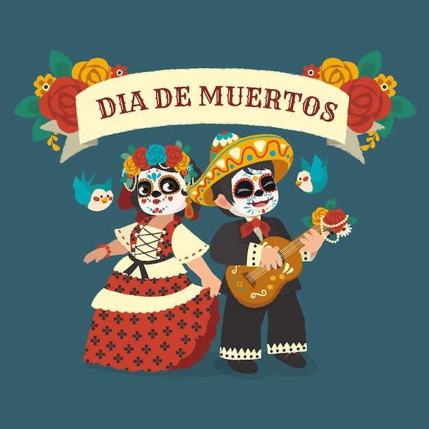 Mão desenhada flat dia de muertos illustrationn