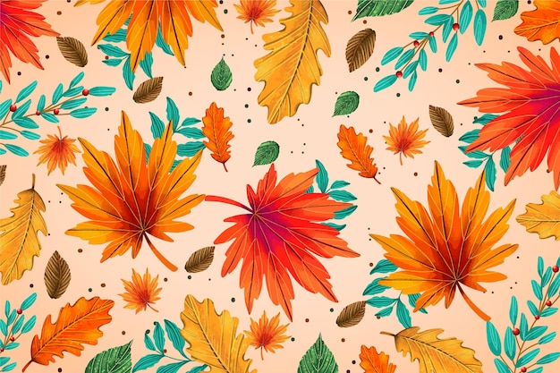 Mão desenhada fundo com folhas de outono