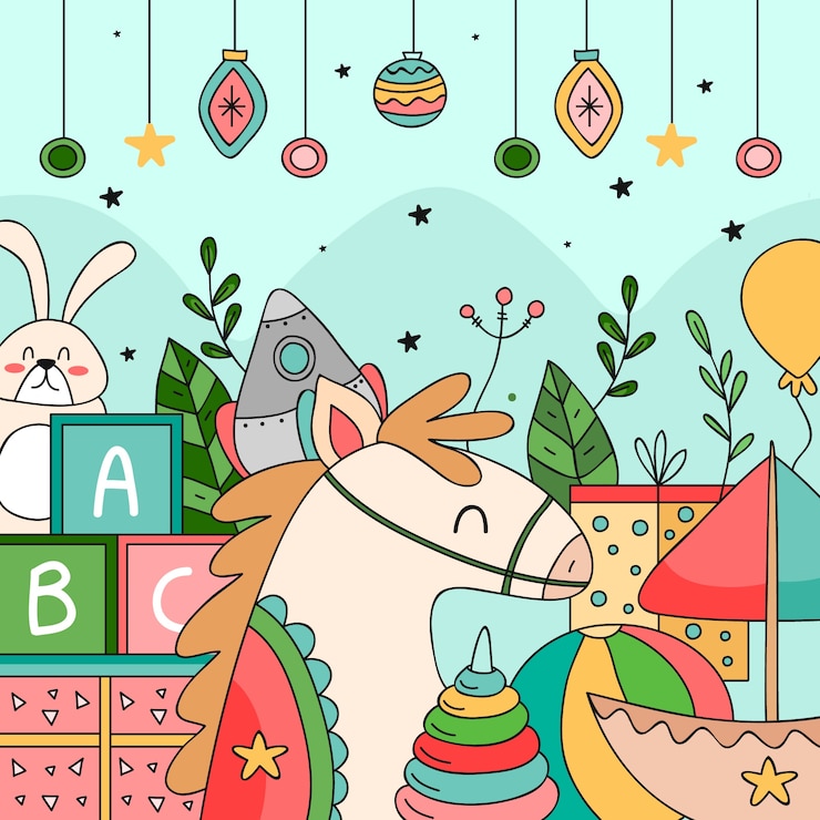 Vetor grátis mão desenhada fundo de brinquedos de natal