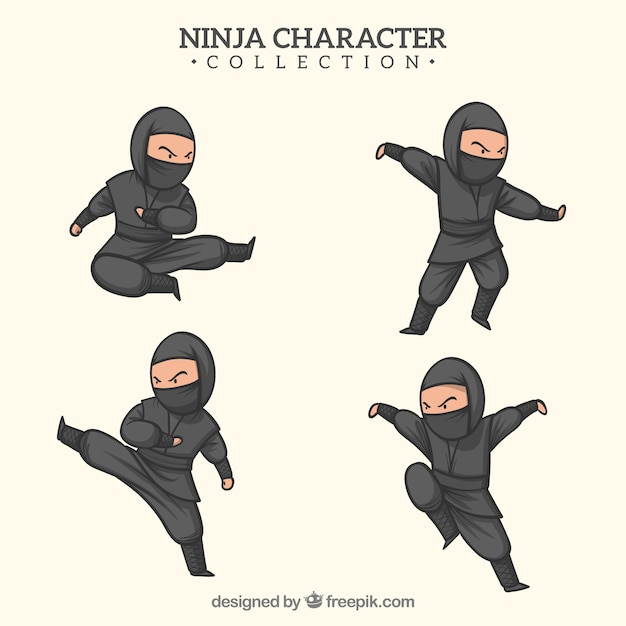 personagem de desenho animado ninja em várias poses 7619513 Vetor no  Vecteezy