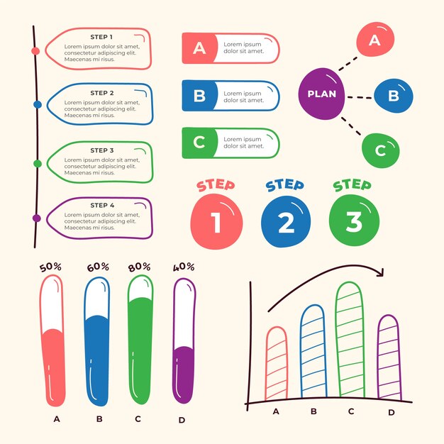 Mão desenhada infográfico elementos