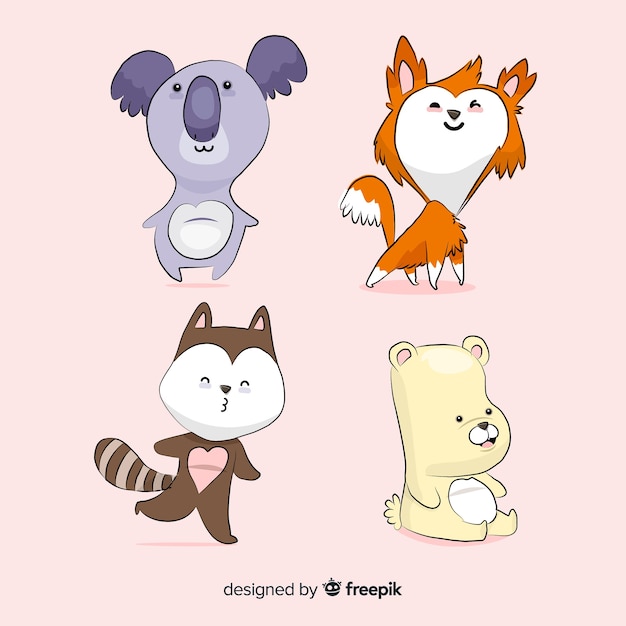 Mão desenhada kawaii pacote de animais