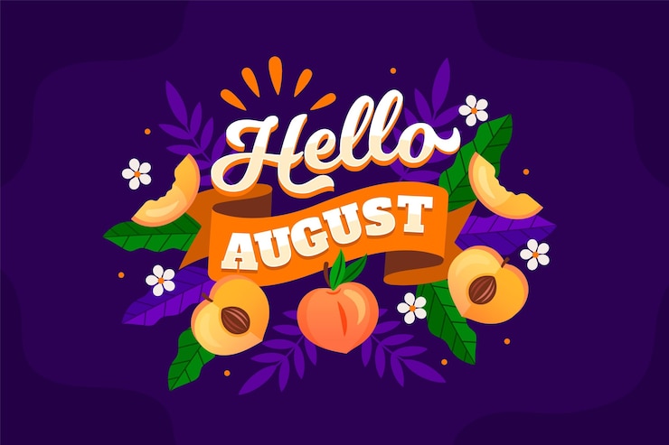 Vetor grátis mão desenhada letras de agosto com frutas