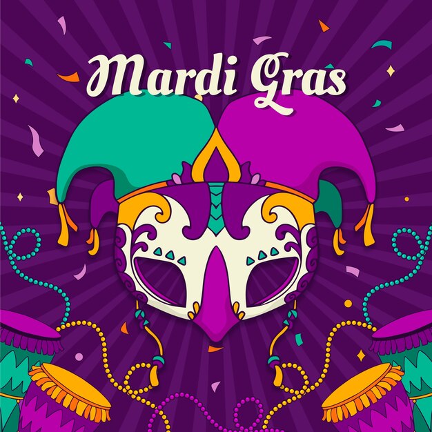 Vetor grátis mão desenhada mardi gras ilustração