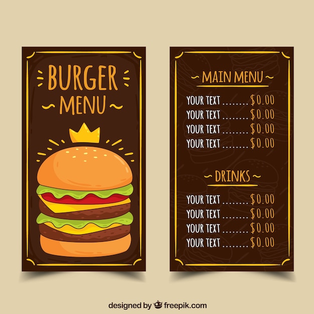 Mão desenhada modelo de menu de hambúrguer