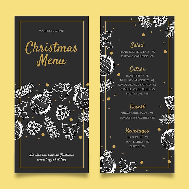 Vetor grátis mão desenhada modelo de menu de natal